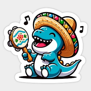 Dino Playing Tambourine Sticker